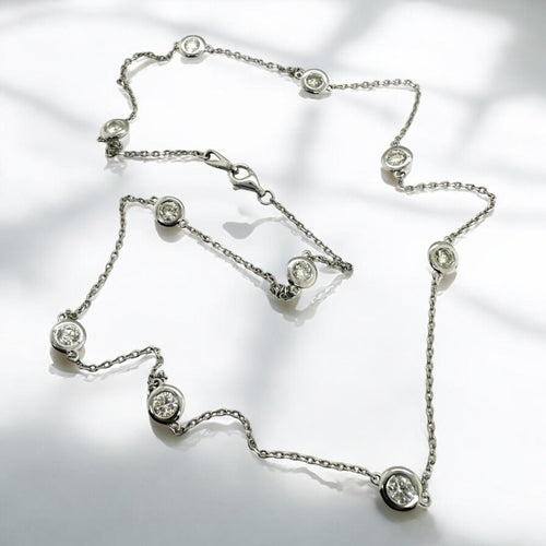 14K White Gold Diamond By The Yard Necklace 1.5 Carats