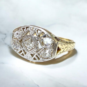 Vintage Edwardian Era Two Toned Diamond Cocktail Ring