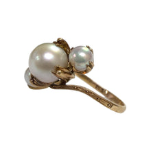 Vintage Pearl Rose Gold Three Stone Ring 14K