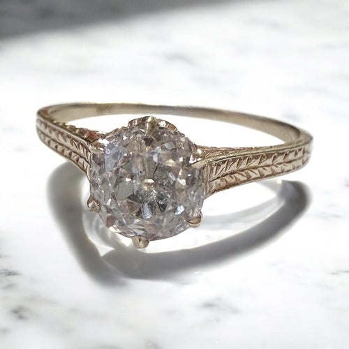 Vintage Art Deco 1 Carat Old Mine Cut Diamond Engagement Ring 14K White Gold