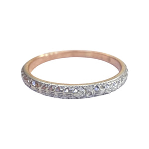 Vintage Engraved Wedding Band 14K White & Yellow Gold Size 9