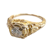 Vintage Style 0.3 Carat Diamond Filigree Ring 14K Yellow Gold