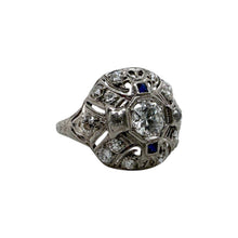 Vintage Art Deco Era Diamond & Sapphire Platinum Cocktail Ring