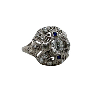 Vintage Art Deco Era Diamond & Sapphire Platinum Cocktail Ring