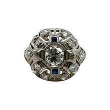 Vintage Art Deco Era Diamond & Sapphire Platinum Cocktail Ring