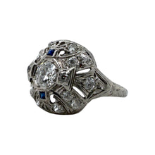 Vintage Art Deco Era Diamond & Sapphire Platinum Cocktail Ring