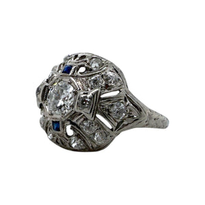 Vintage Art Deco Era Diamond & Sapphire Platinum Cocktail Ring