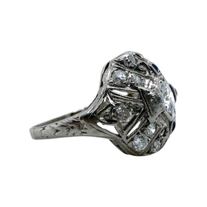 Vintage Art Deco Era Diamond & Sapphire Platinum Cocktail Ring