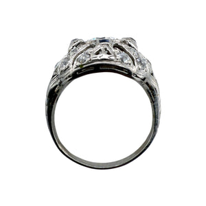 Vintage Art Deco Era Diamond & Sapphire Platinum Cocktail Ring