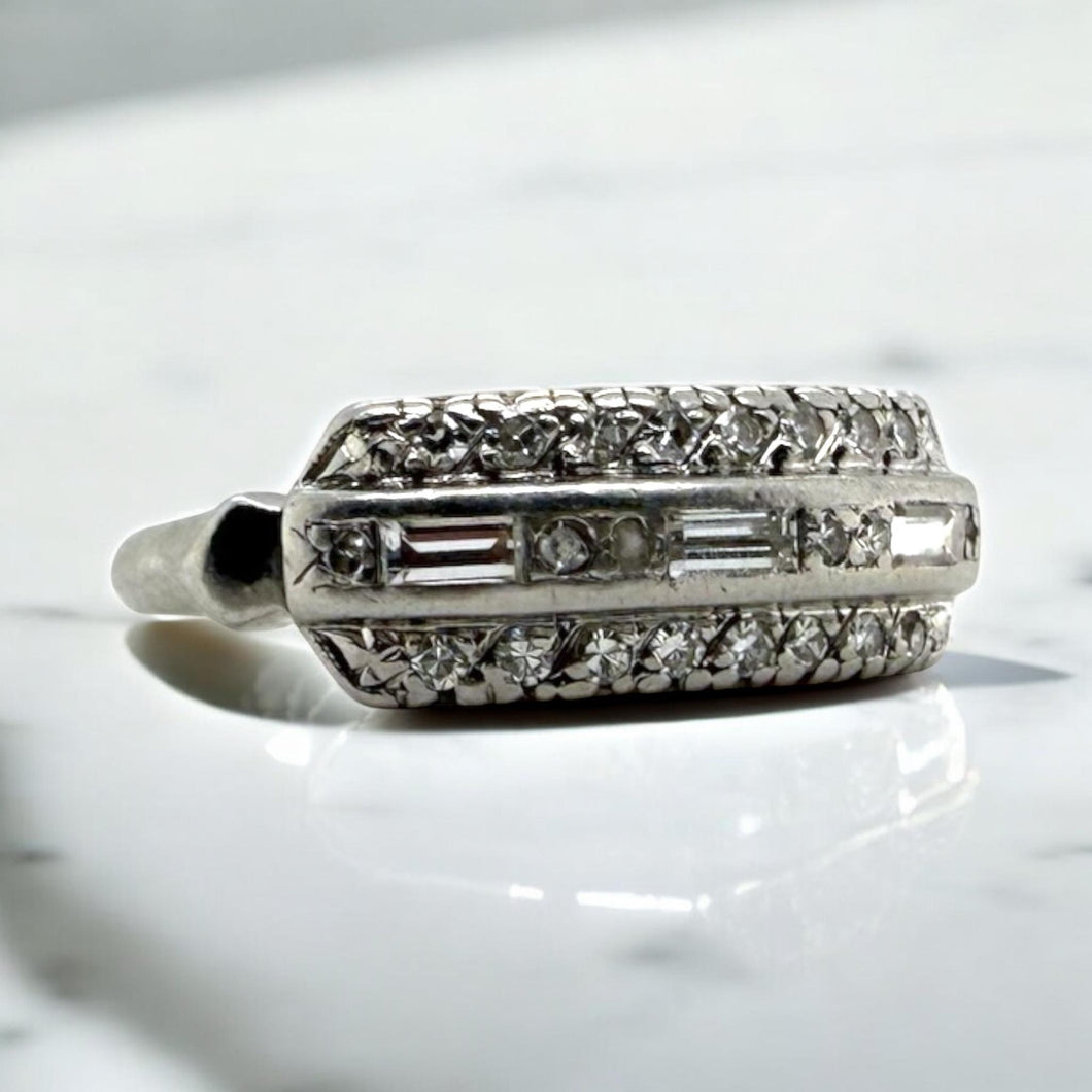 Vintage Platinum Triple Row Baguette Diamond Band