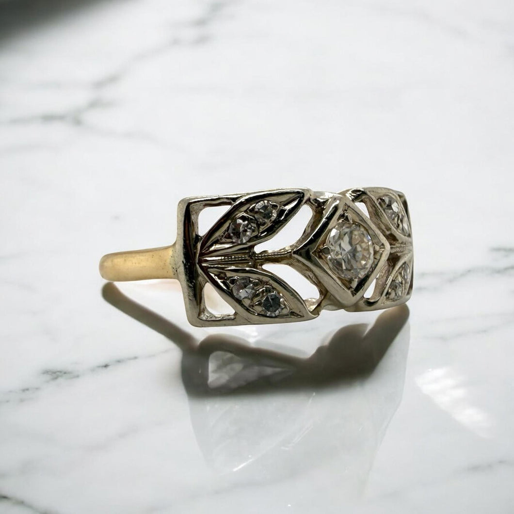 Vintage Art Deco Two Toned Diamond Band Size 7.5