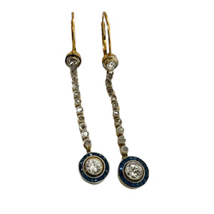 Vintage Art Deco Diamond & Sapphire Dangle Earrings