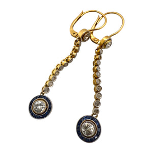 Vintage Art Deco Diamond & Sapphire Dangle Earrings