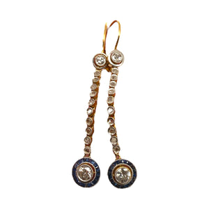 Vintage Art Deco Diamond & Sapphire Dangle Earrings