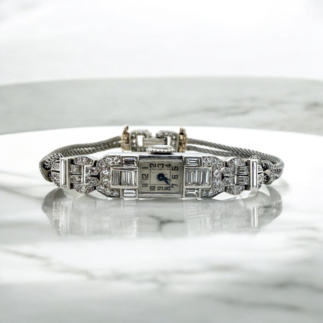 Dainty Vintage Platinum Diamond Watch