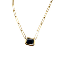 Paperclip Style Bezel Set Sapphire Necklace 14K Yellow Gold