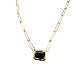 Paperclip Style Bezel Set Sapphire Necklace 14K Yellow Gold