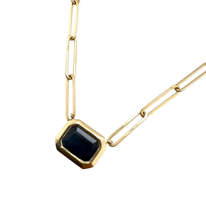 Paperclip Style Bezel Set Sapphire Necklace 14K Yellow Gold