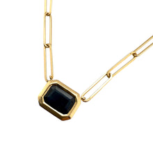 Paperclip Style Bezel Set Sapphire Necklace 14K Yellow Gold