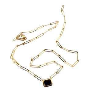 Paperclip Style Bezel Set Sapphire Necklace 14K Yellow Gold