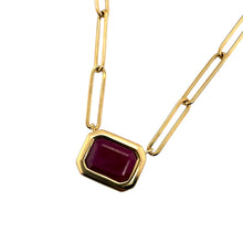 Paperclip Style Bezel Set Ruby Necklace 14K Yellow Gold