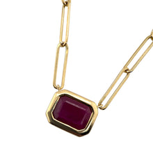 Paperclip Style Bezel Set Ruby Necklace 14K Yellow Gold