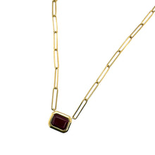 Paperclip Style Bezel Set Ruby Necklace 14K Yellow Gold