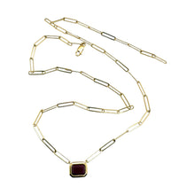 Paperclip Style Bezel Set Ruby Necklace 14K Yellow Gold