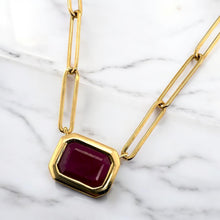 Paperclip Style Bezel Set Ruby Necklace 14K Yellow Gold