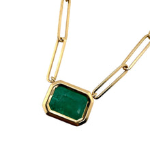 Paperclip Style Bezel Set Emerald Necklace 14K Yellow Gold