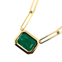 Paperclip Style Bezel Set Emerald Necklace 14K Yellow Gold