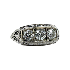 Vintage Art Deco Three Stone Old European Cut Diamond Ring
