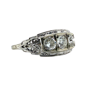 Vintage Art Deco Three Stone Old European Cut Diamond Ring