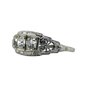 Vintage Art Deco Three Stone Old European Cut Diamond Ring