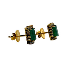 Vintage Emerald & Diamond Stud Earrings 14K Yellow Gold