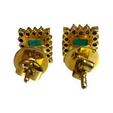 Vintage Emerald & Diamond Stud Earrings 14K Yellow Gold