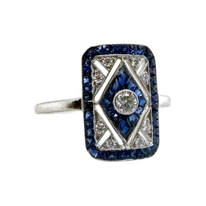 Art Deco Style Reproduction Diamond & Sapphire Cocktail Ring