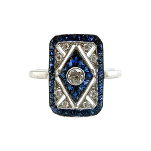 Art Deco Style Reproduction Diamond & Sapphire Cocktail Ring