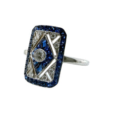 Art Deco Style Reproduction Diamond & Sapphire Cocktail Ring