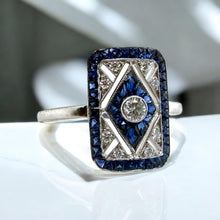 Art Deco Style Reproduction Diamond & Sapphire Cocktail Ring