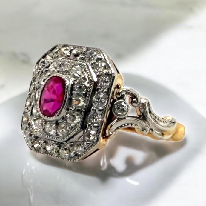 Vintage Dainty Ruby & Diamond Pinky Ring