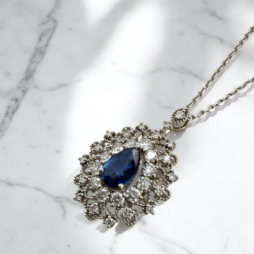 Contemporary Sapphire & Diamond Pendant Necklace