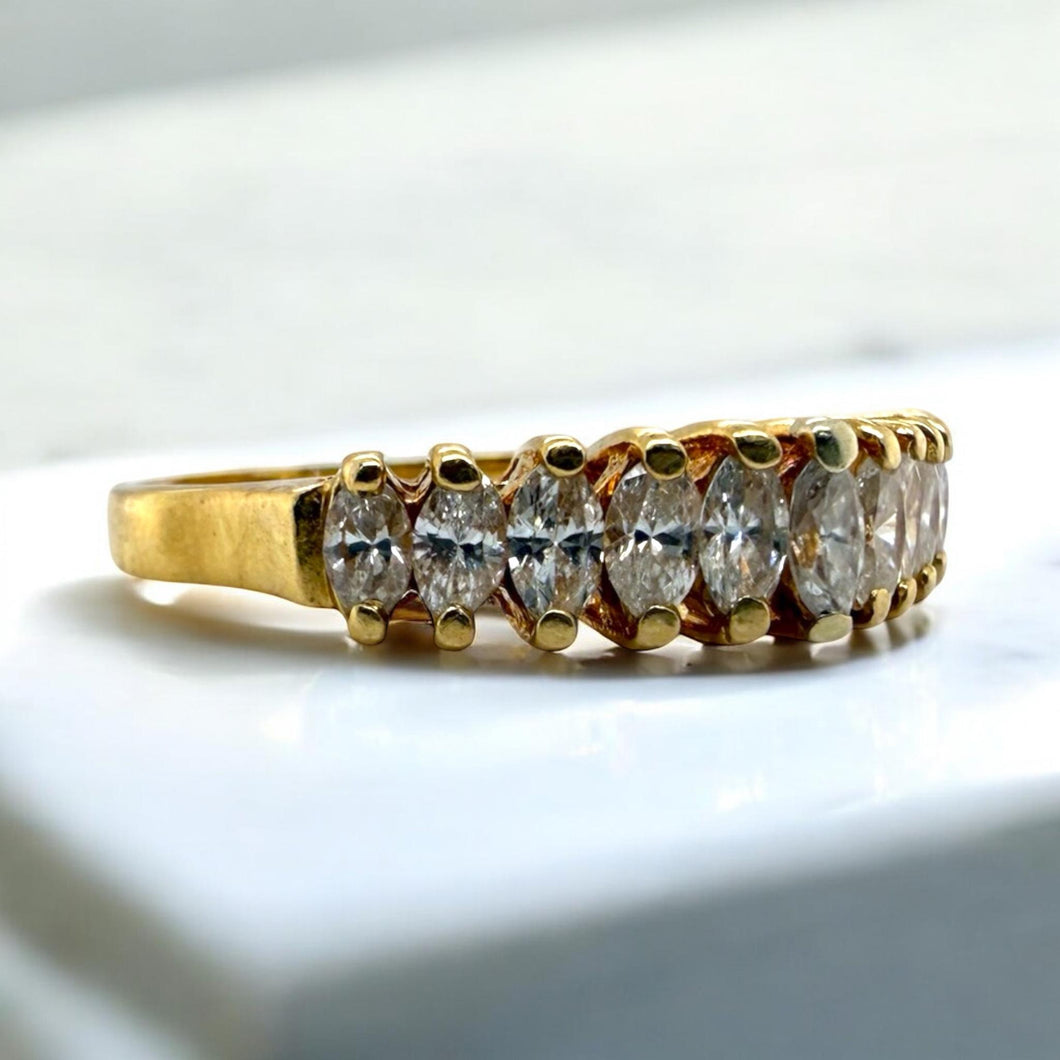 Vintage Estate Marquise Diamond Band 18K Yellow Gold