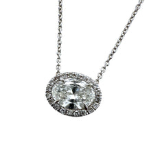 Dainty Oval Diamond Halo Pendant Necklace 18K White Gold