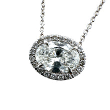 Dainty Oval Diamond Halo Pendant Necklace 18K White Gold