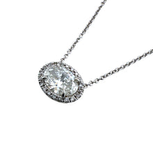 Dainty Oval Diamond Halo Pendant Necklace 18K White Gold