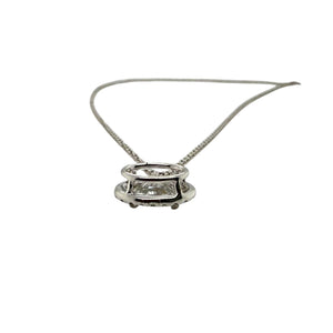 Dainty Oval Diamond Halo Pendant Necklace 18K White Gold
