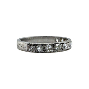 Vintage Engraved Platinum Diamond Wedding Band Size 6