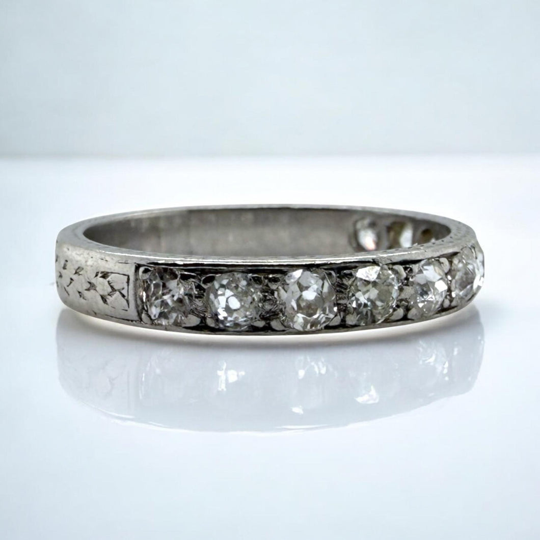 Vintage Engraved Platinum Diamond Wedding Band Size 6