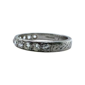 Vintage Engraved Platinum Diamond Wedding Band Size 6